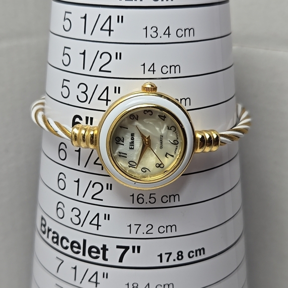 Womens Eikon CB-01 White Enamel Gold Tone Wire Cuff Watch New Battery Bangle - Picture 6 of 10